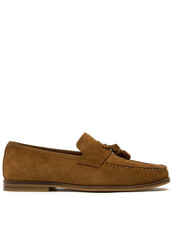 front image of schuh-rich-suede-square-toe-loafer-tan