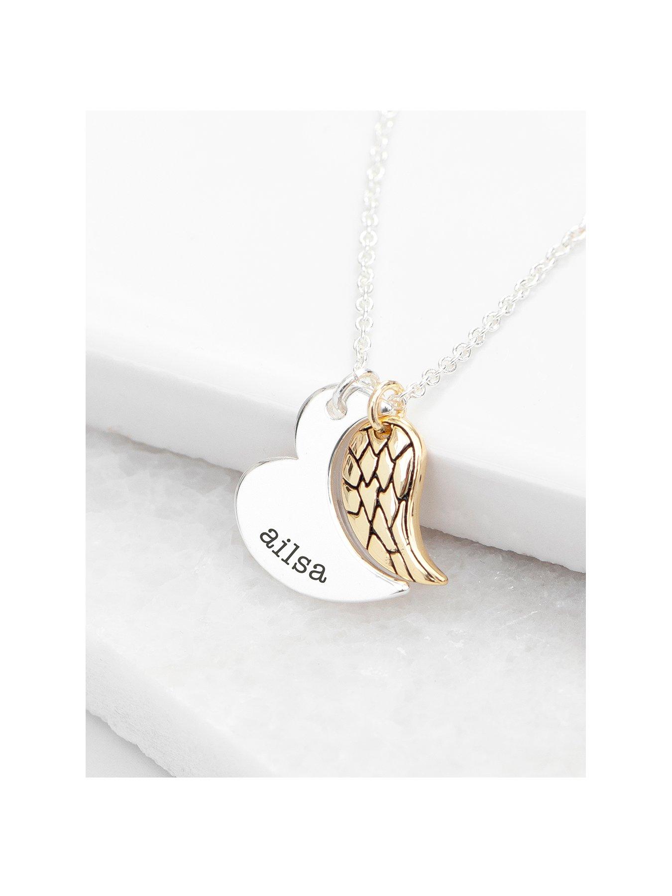 undefined Personalised Silver Heart and Wing Necklace