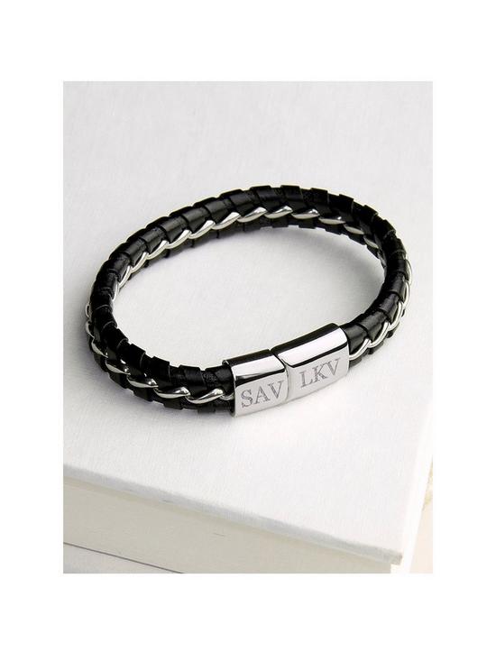 front image of treat-republic-personalised-mens-metal-detailed-leather-bracelet