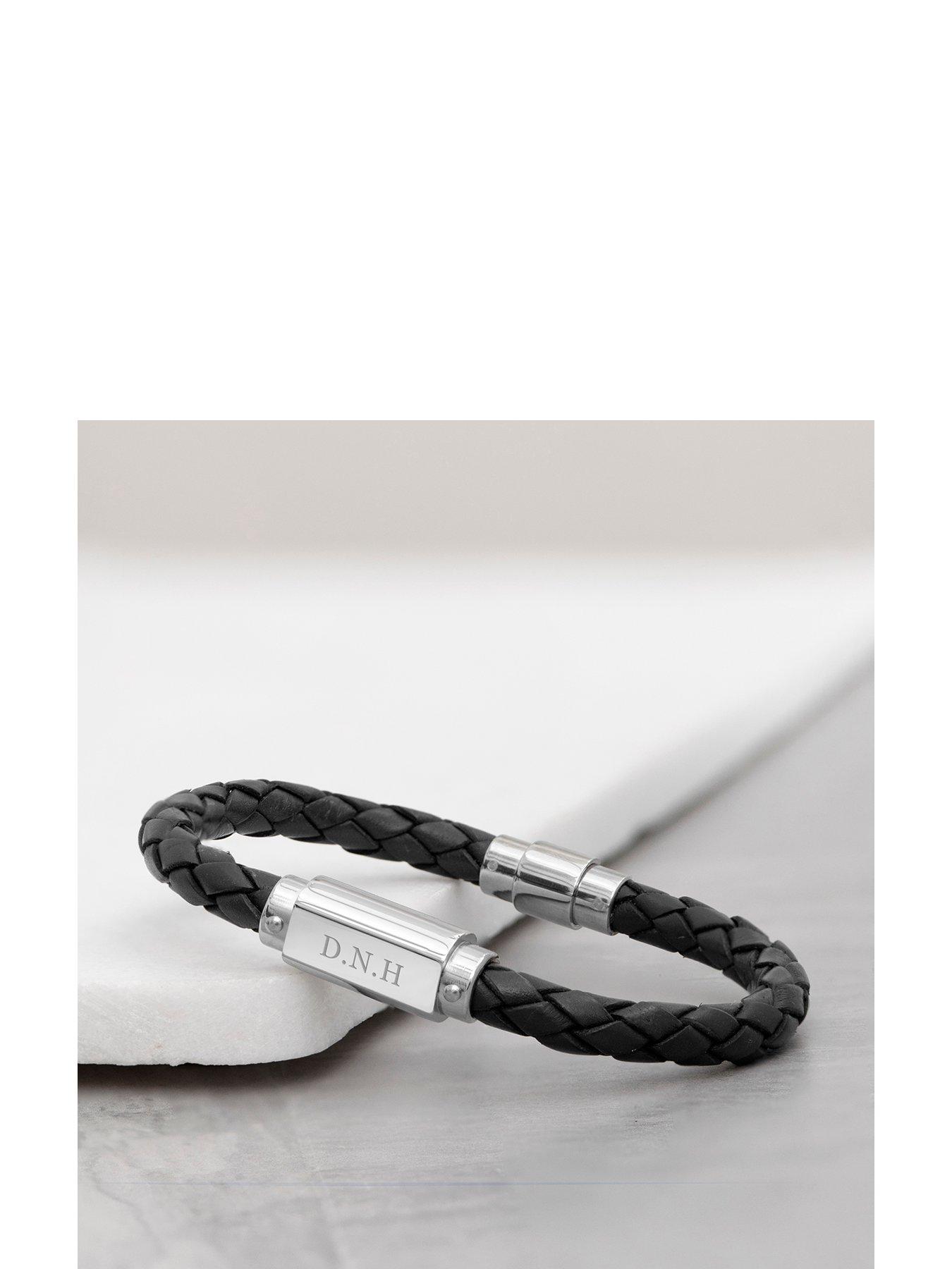 Treat Republic Personalised Mens Black Leather Bracelet