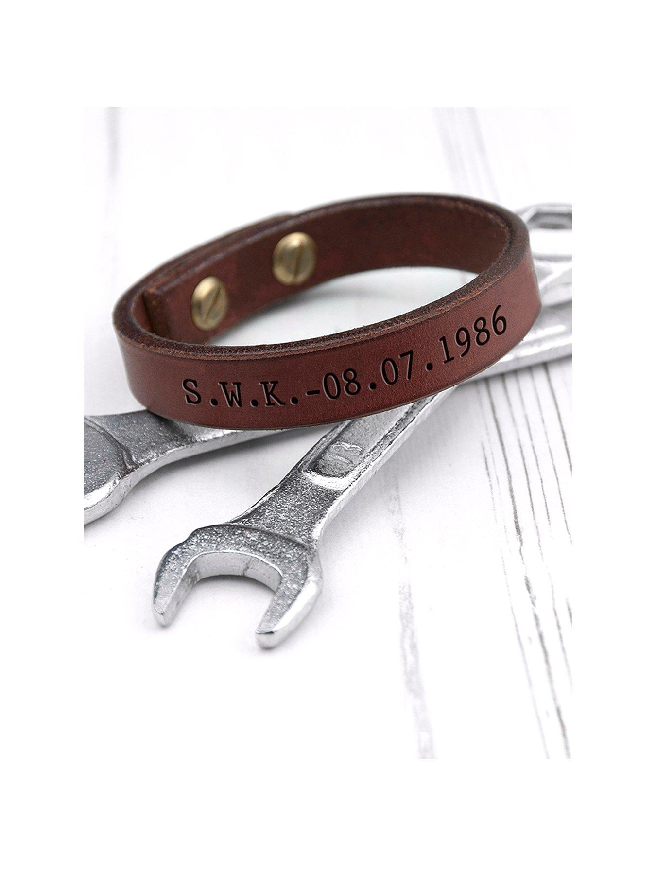 undefined Personalised Men's Brown Leather Bracelet