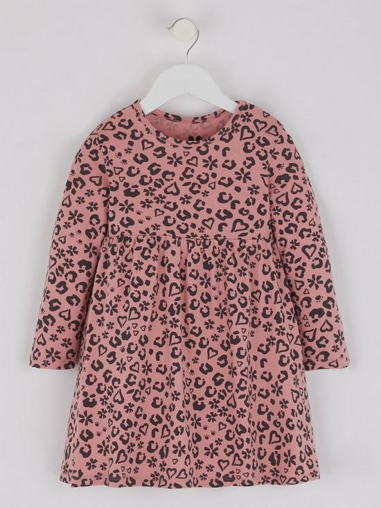 front image of everyday-girls-animal-long-sleeve-dress-pink