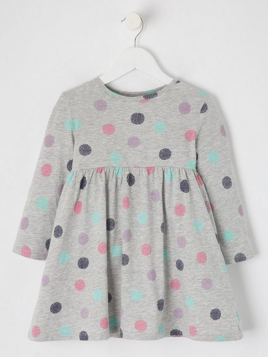 front image of everyday-girls-spot-long-sleeve-dress-grey