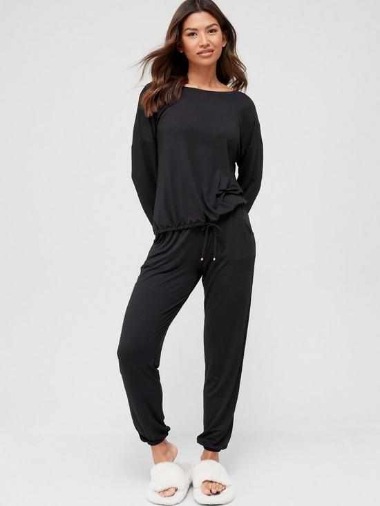 front image of v-by-very-off-the-shoulder-slouchy-pyjamas-black