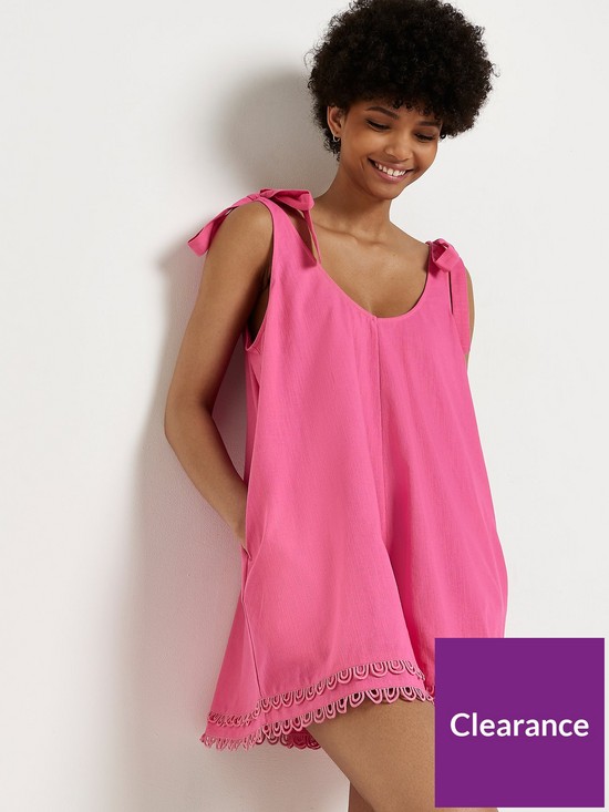 front image of river-island-lace-trim-mini-dress-pink