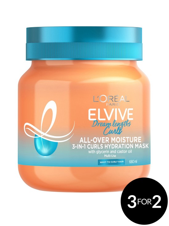 front image of loreal-paris-elvive-dream-lengths-3-in-1-curls-hydration-mask-for-wavy-to-curly-hair-680ml
