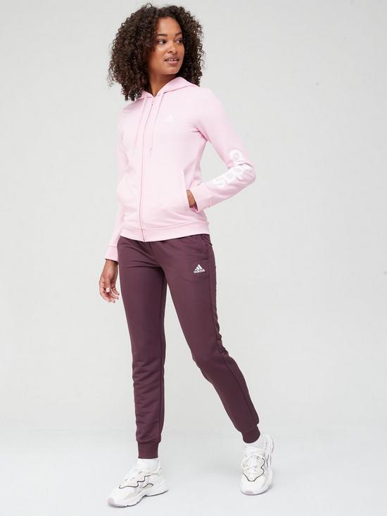 front image of adidas-essentials-linear-tracksuit-pink