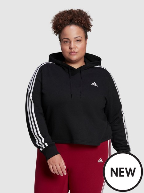 adidas-3-stripe-crop-hoodie-plus-size-blackwhite