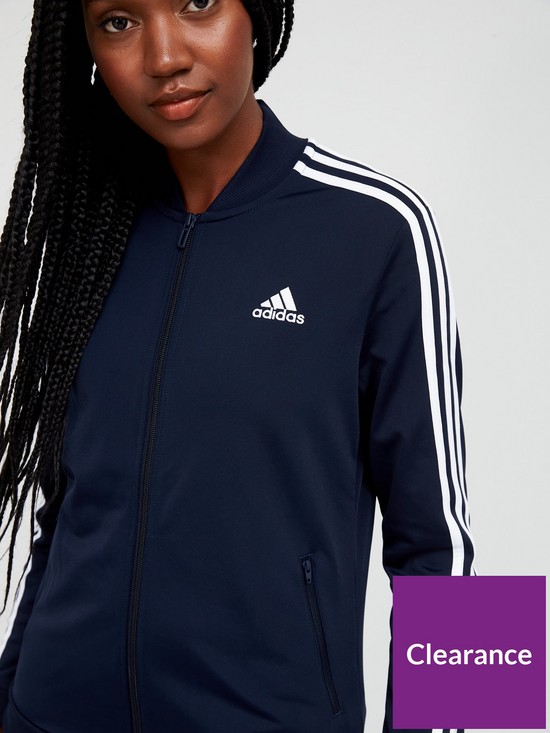 front image of adidas-sportswear-essentials-3-stripes-tracksuit-navy