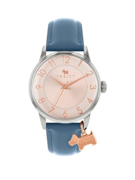 radley-ladies-polished-silver-coin-edge-bezel-vintage-blue-strap-watch-ry21449