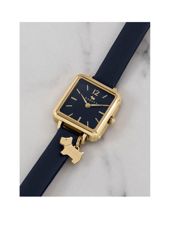 stillFront image of radley-ladies-square-pale-gold-plated-ink-leather-strap-watch-ry21370
