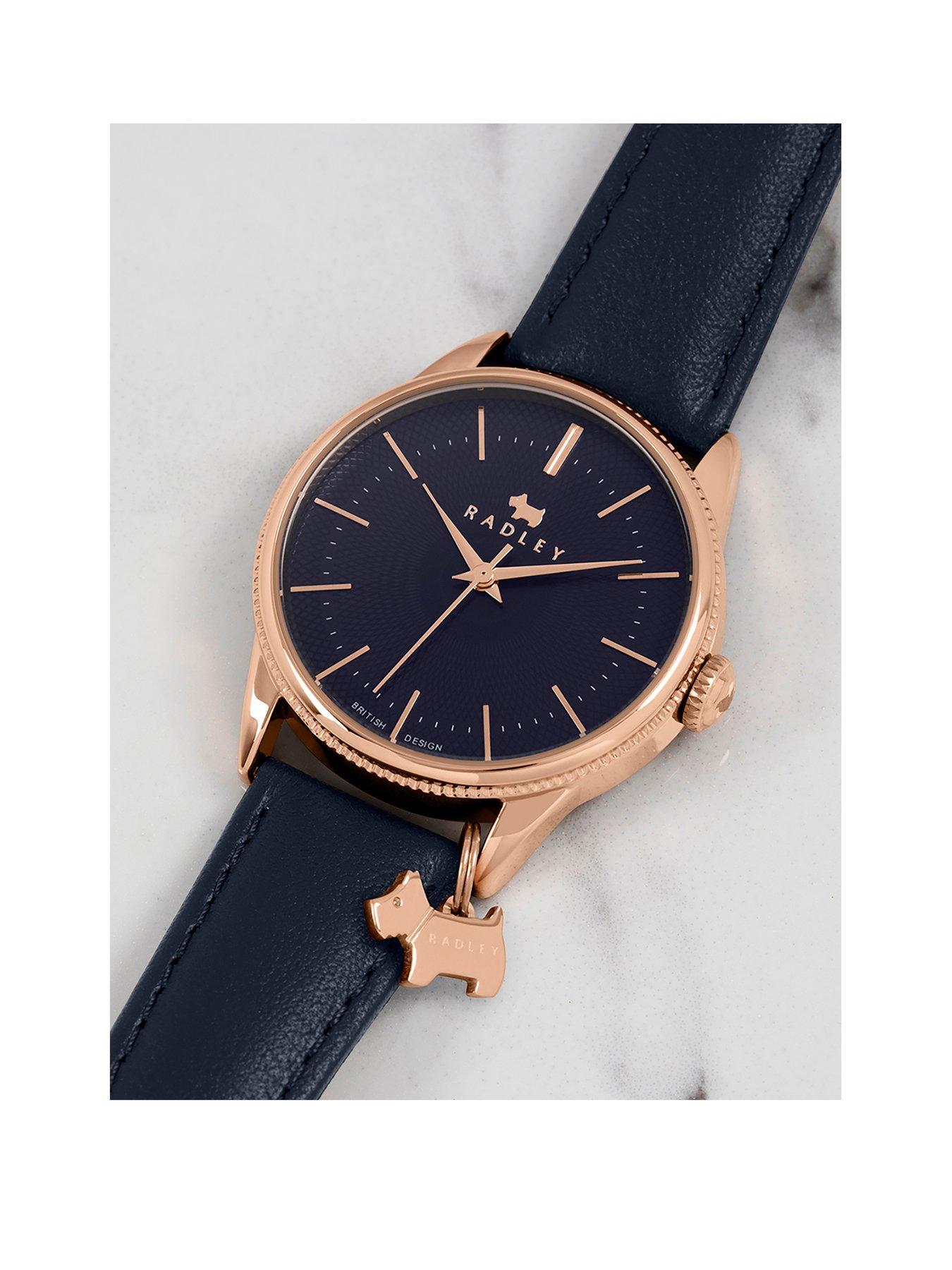 Radley Ladies Rose Gold Plated Coin Edge Bezel Ink Strap Watch 