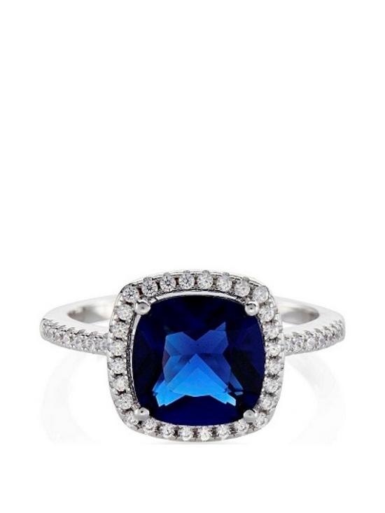 front image of buckley-london-the-flawless-collection-sapphire-cushion-solitaire-ring