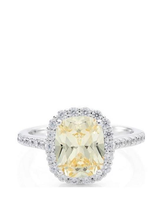 front image of buckley-london-the-flawless-collection-canary-sparkle-rectangular-cushion-ring