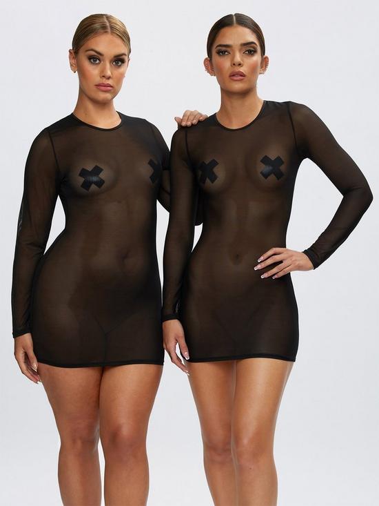 front image of ann-summers-bodywear-the-visionary-long-sleeve-dress-black