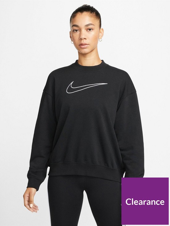 front image of nike-womens-training-df-get-fit-essential-gx-crew-blackwhite