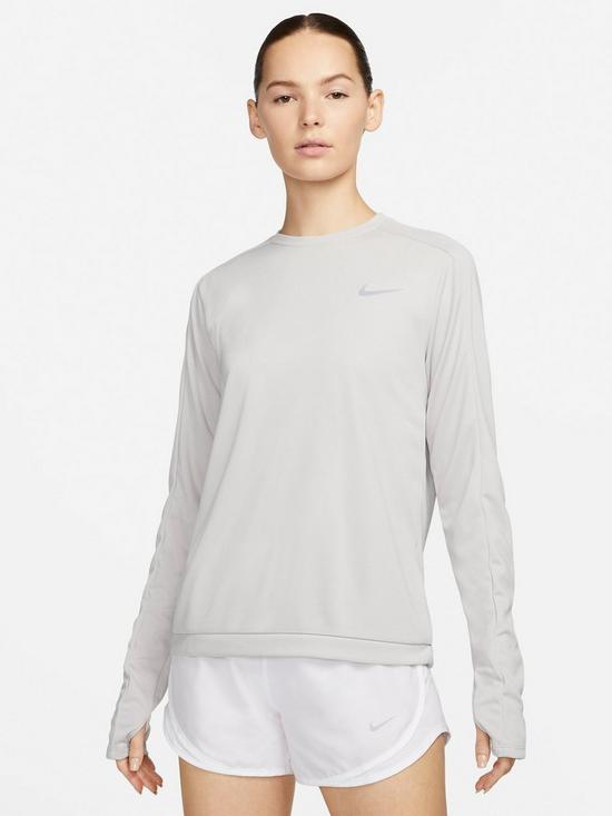 front image of nike-running-pacer-long-sleeve-crew-grey