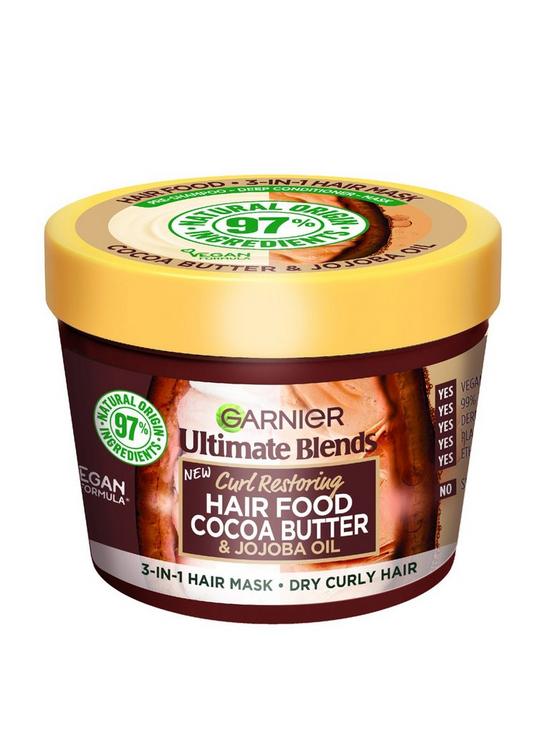 front image of garnier-ultimate-blends-hair-mask-for-dry-curly-hair-cocoa-butter-hair-food-441-grams
