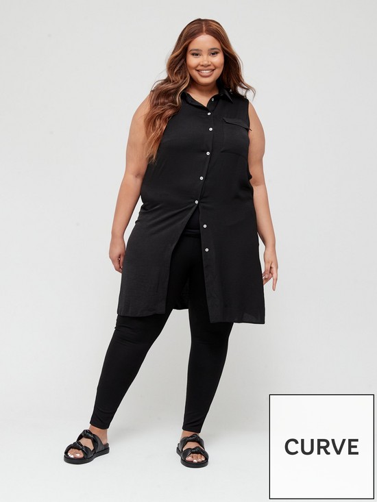 front image of v-by-very-curve-longline-button-through-sleeveless-shirt-black