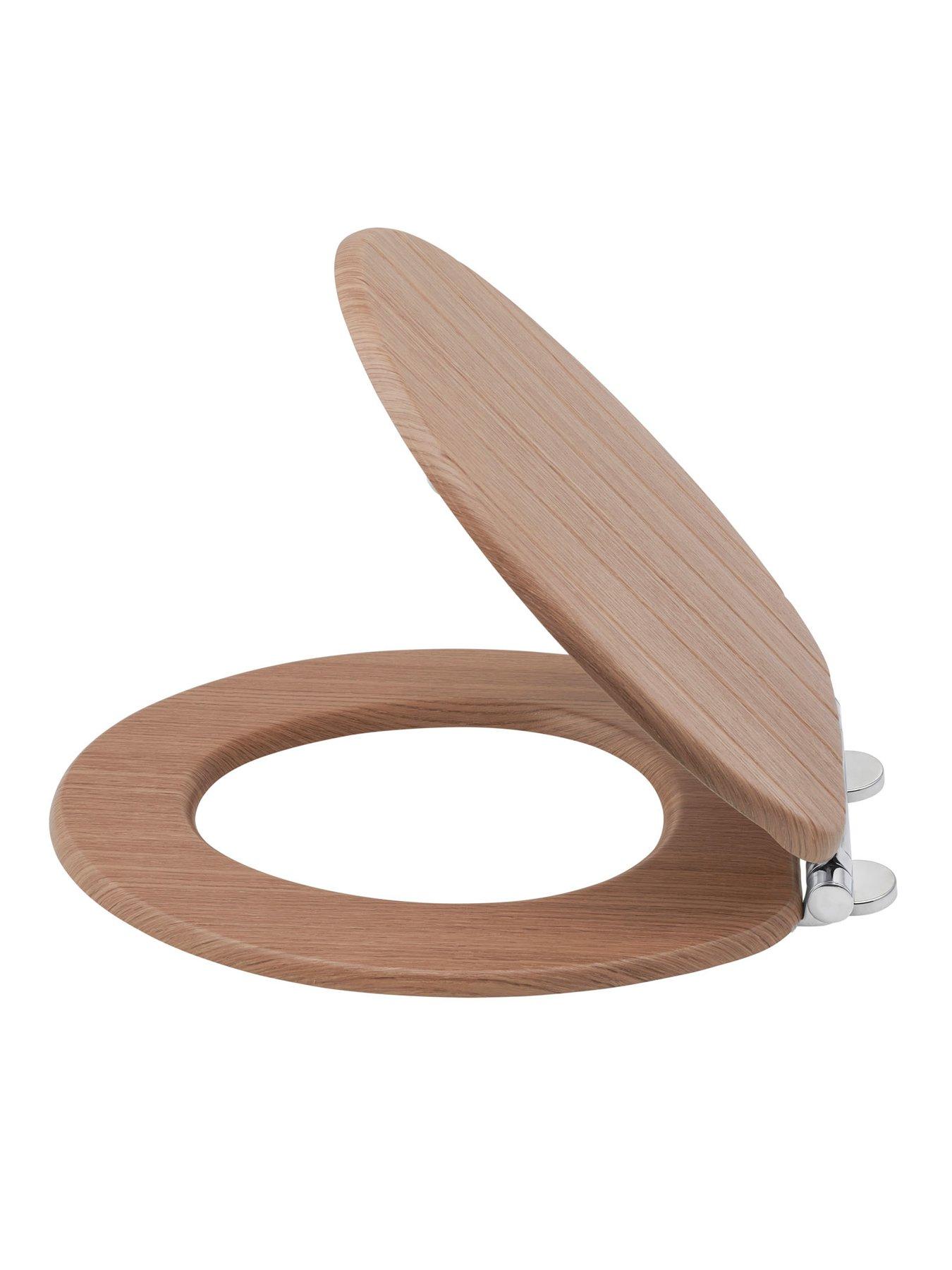 AQUALONA Moulded Wood Tongue and Groove Oak Effect Toilet Seat
