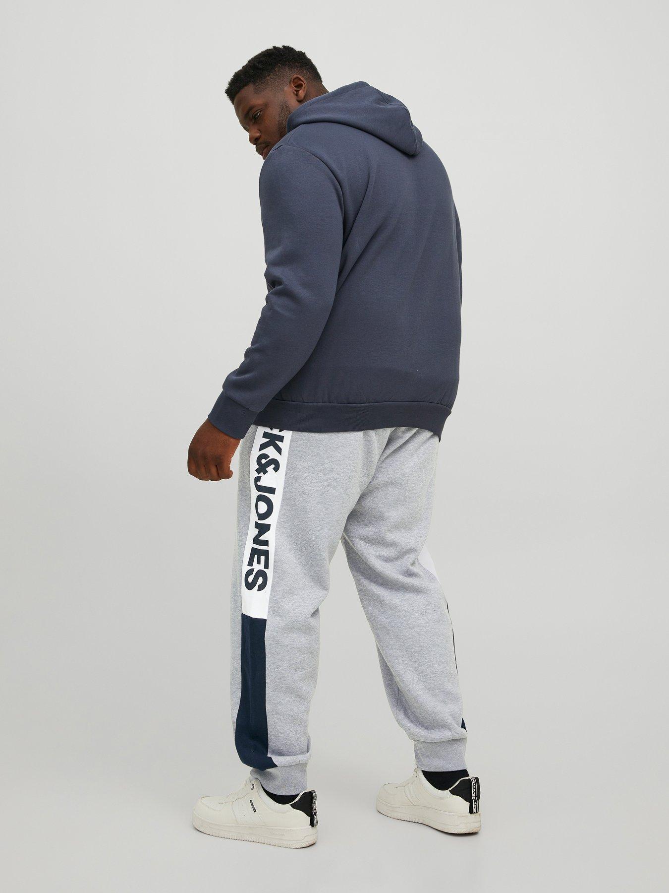  image of jack-jones-jack-amp-jones-plus-colour-block-joggers-light-grey-marl