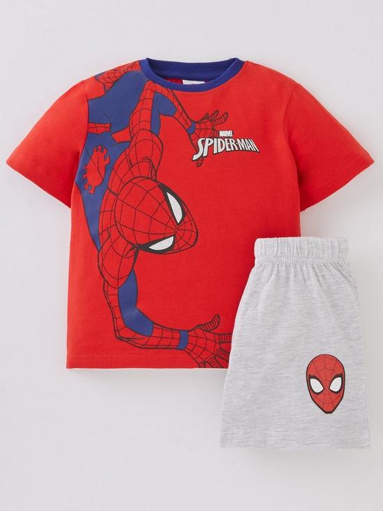front image of spiderman-boys-spiderman-short-pyjamas-red