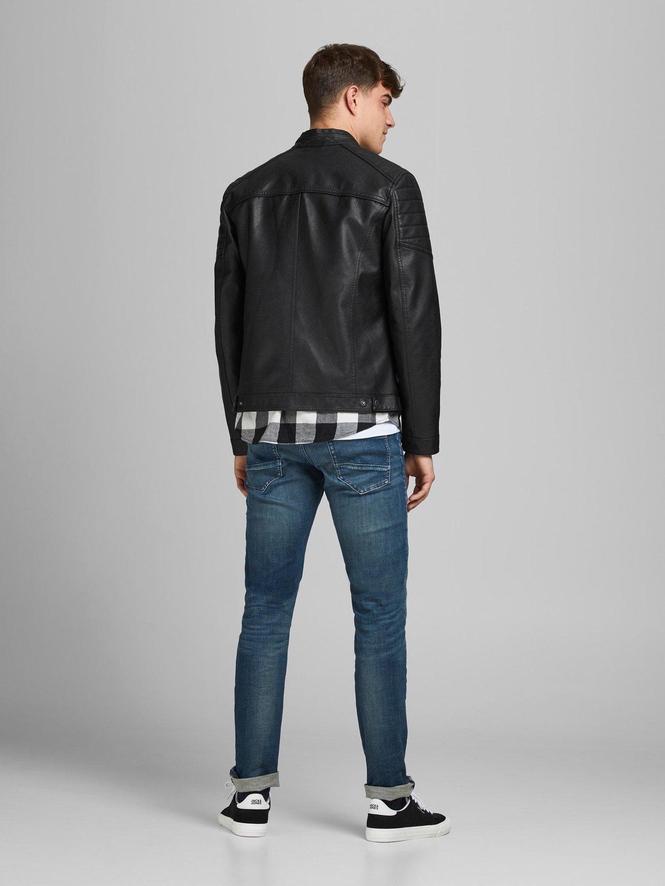 Jack & Jones Jack & Jones Rocky Faux Leather Biker Jacket - Black PU ...