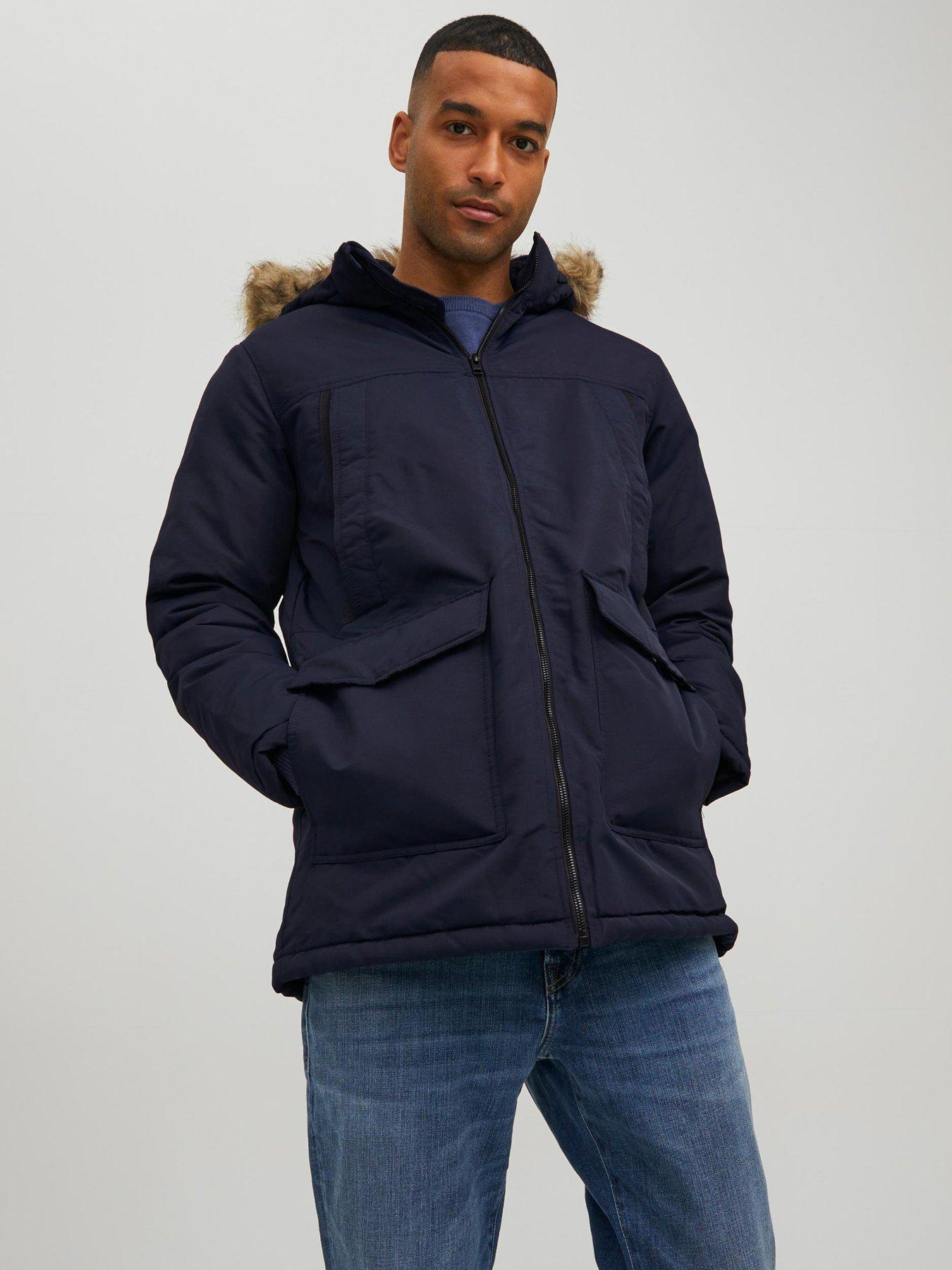  image of jack-jones-jack-amp-jones-craft-faux-fur-hooded-parka-jacket-navy-blazer
