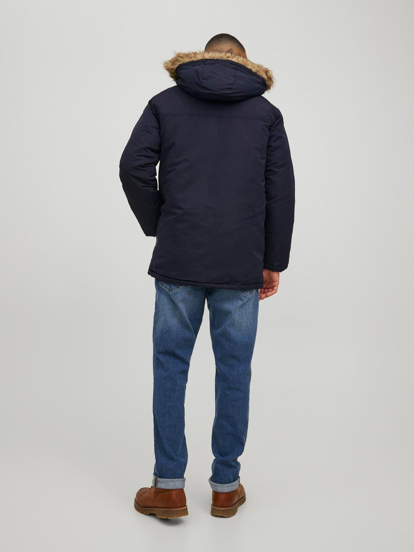  image of jack-jones-jack-amp-jones-craft-faux-fur-hooded-parka-jacket-navy-blazer