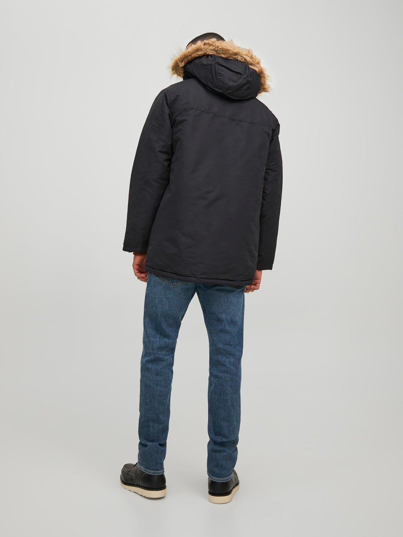  image of jack-jones-craft-faux-fur-hooded-parka-jacket-black