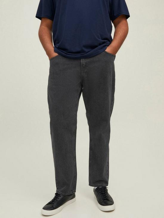 front image of jack-jones-plus-mike-regular-tapered-fit-jeans-dark-grey