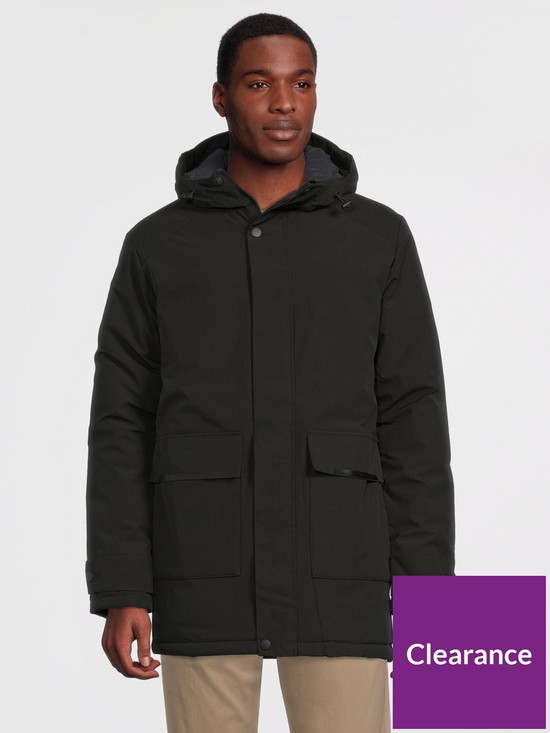 front image of jack-jones-showerproof-hooded-parka-jacket-black