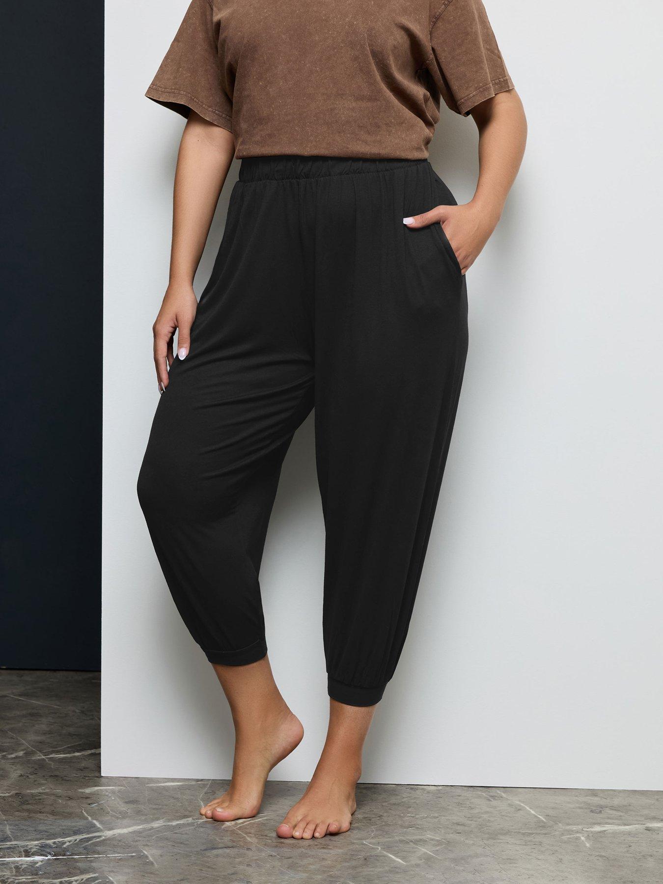 Yours Crop Jersey Harem Joggers - Black