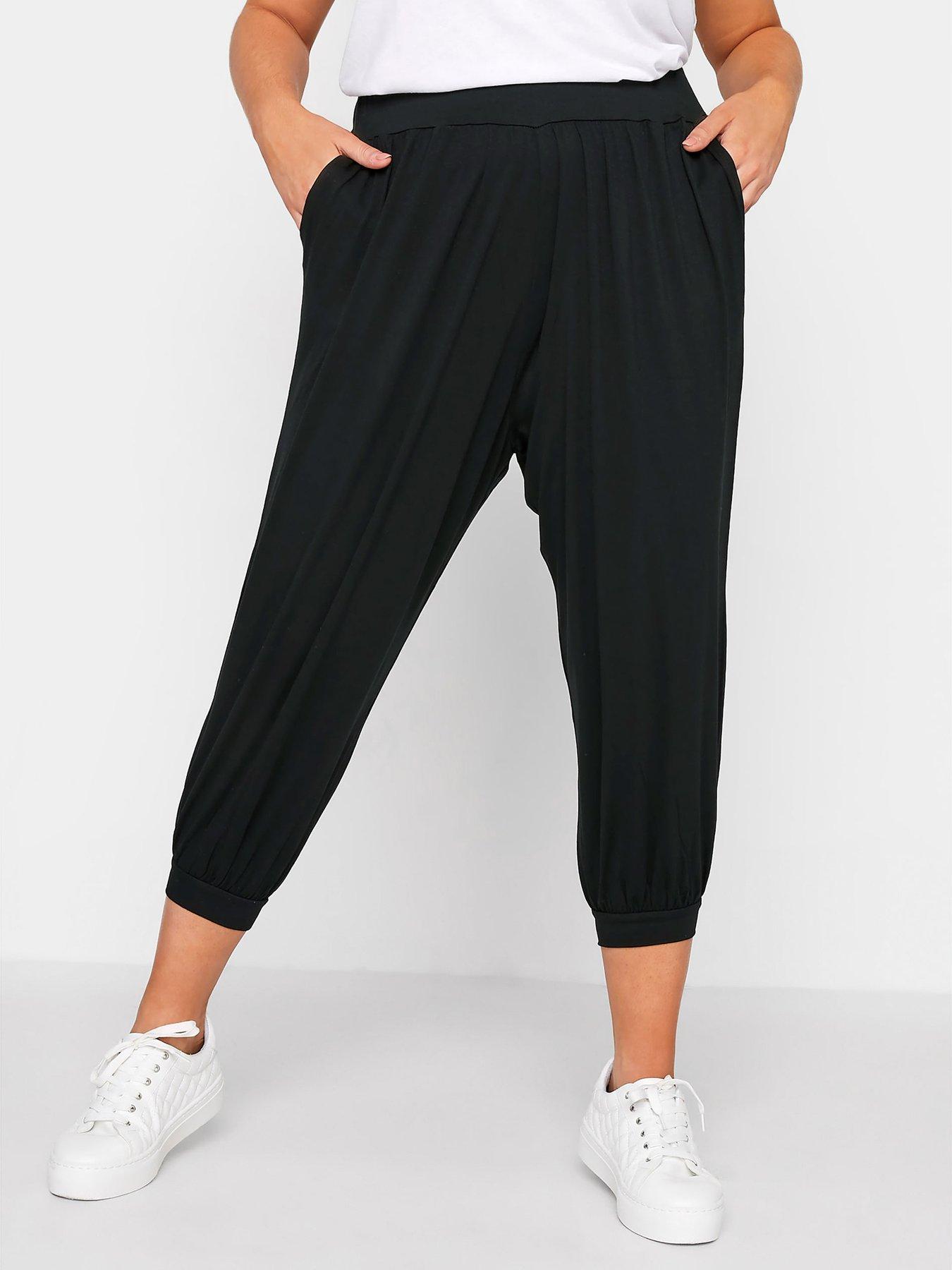 Image 1 of 3 of Yours Crop Jersey Harem Joggers - Black