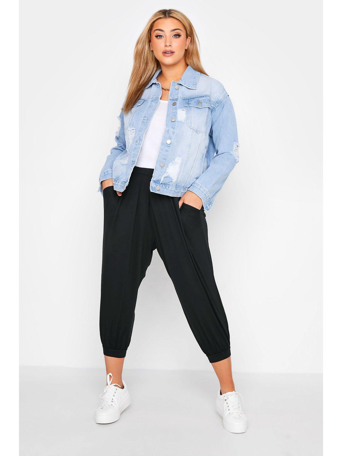 Image 2 of 3 of Yours Crop Jersey Harem Joggers - Black