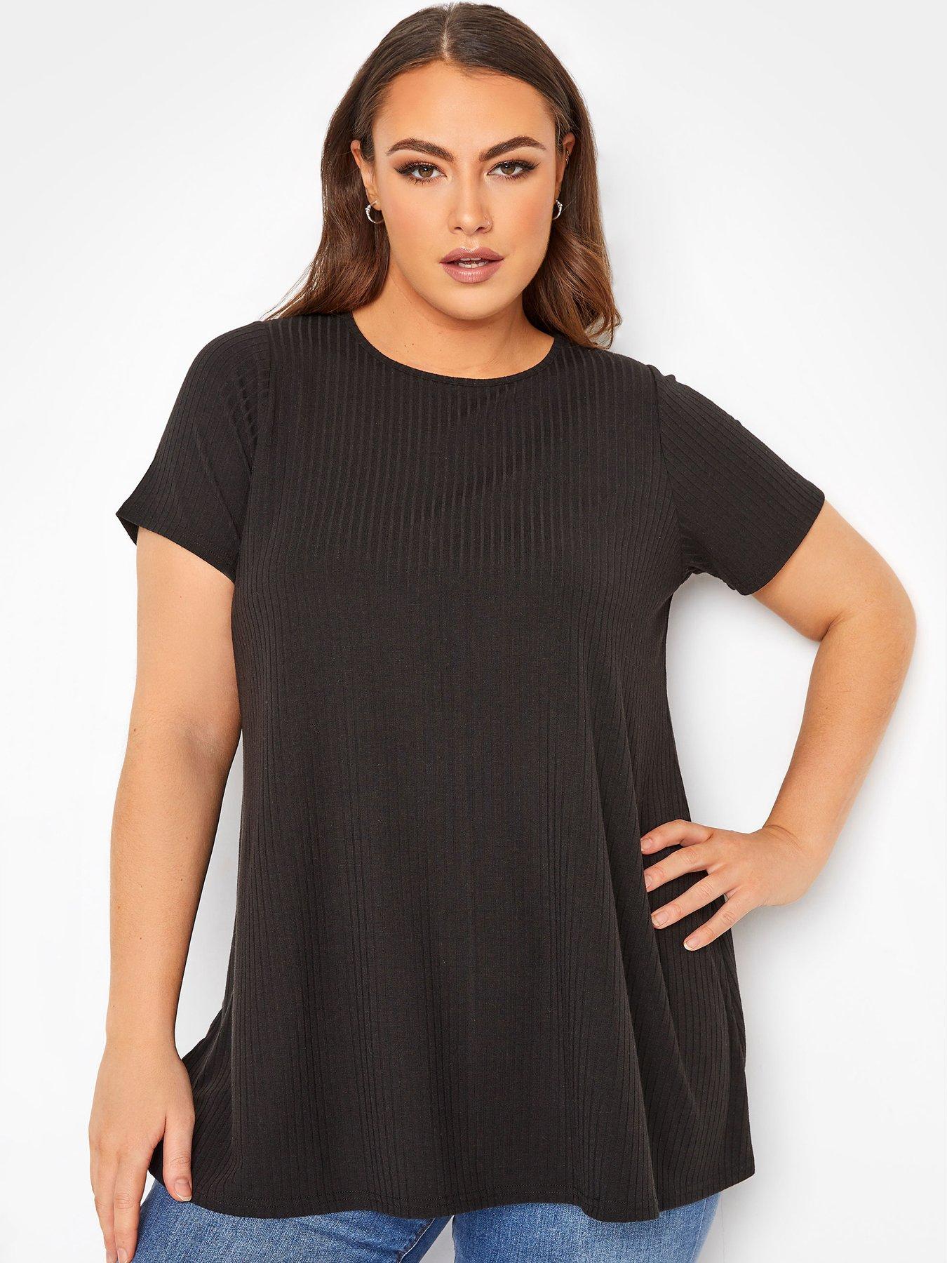 Yours Clothing Rib Swing T-shirt. Black