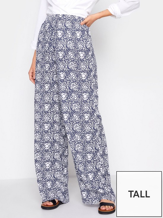 front image of long-tall-sally-printed-wide-leg-trouser-blue