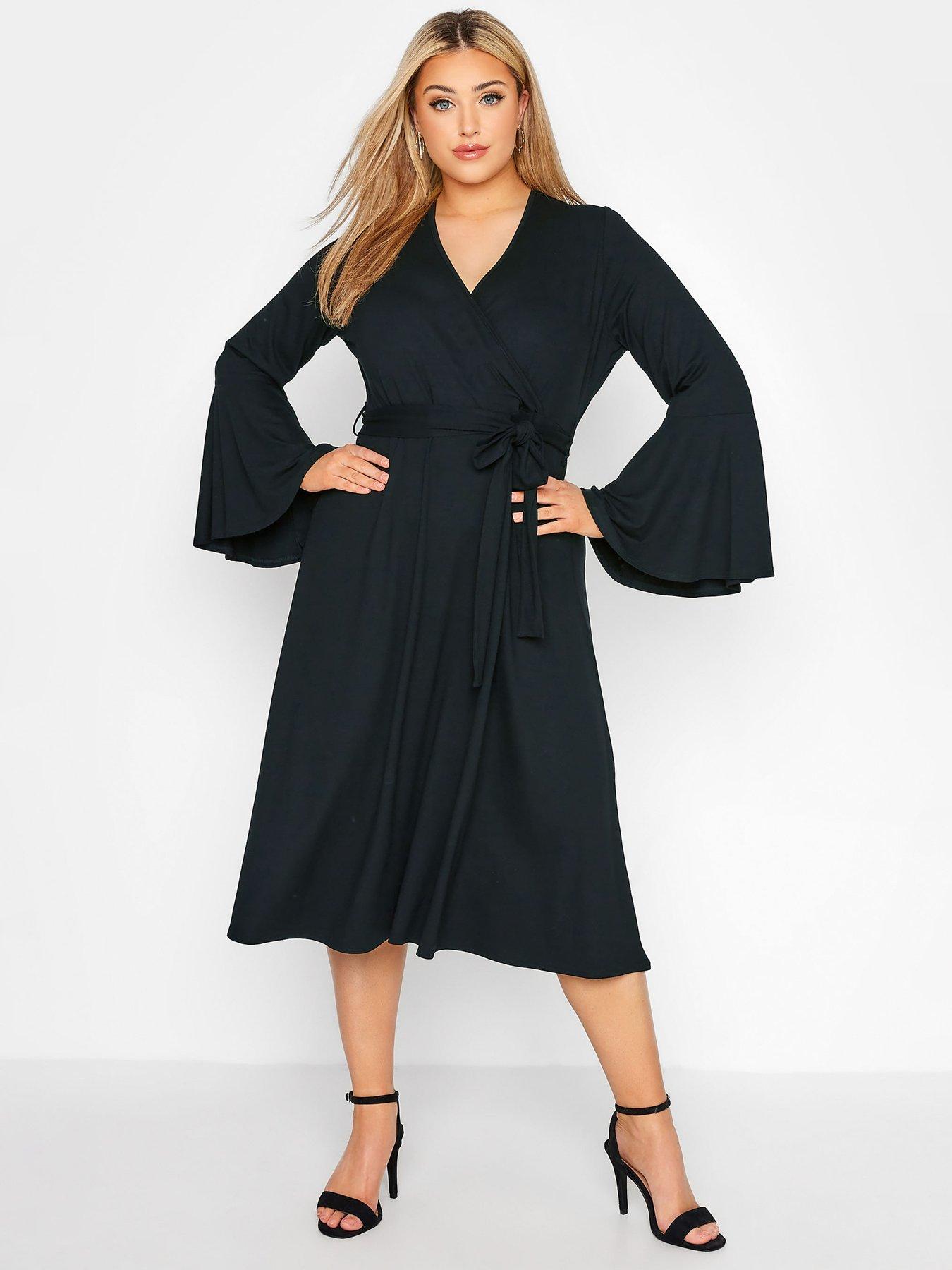 Yours Limited Flare Sleeve Wrap Dress Black | littlewoods.com