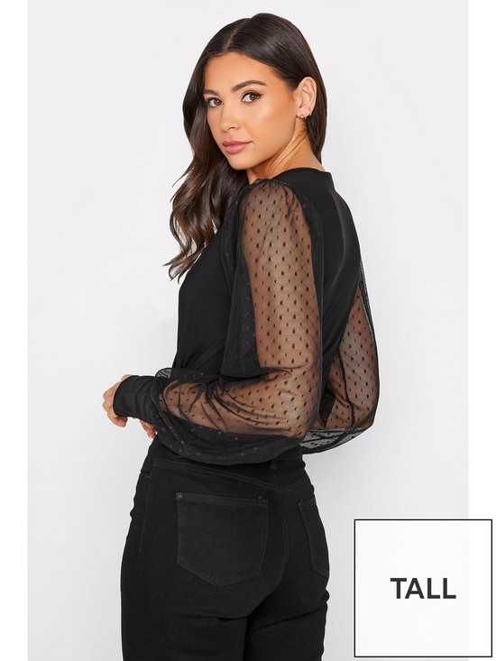 stillFront image of long-tall-sally-spot-mesh-sleeve-bodysuit-black