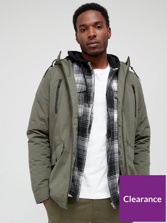 front image of very-man-mid-length-hooded-jacket-khaki