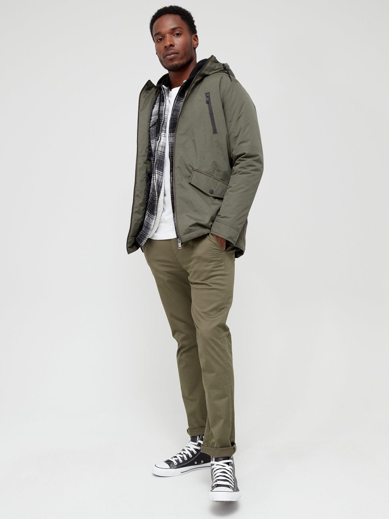  image of very-man-mid-length-hooded-jacket-khaki