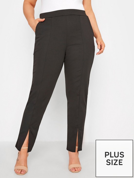 front image of yours-limited-tapered-scuba-trouser-with-split-front-black