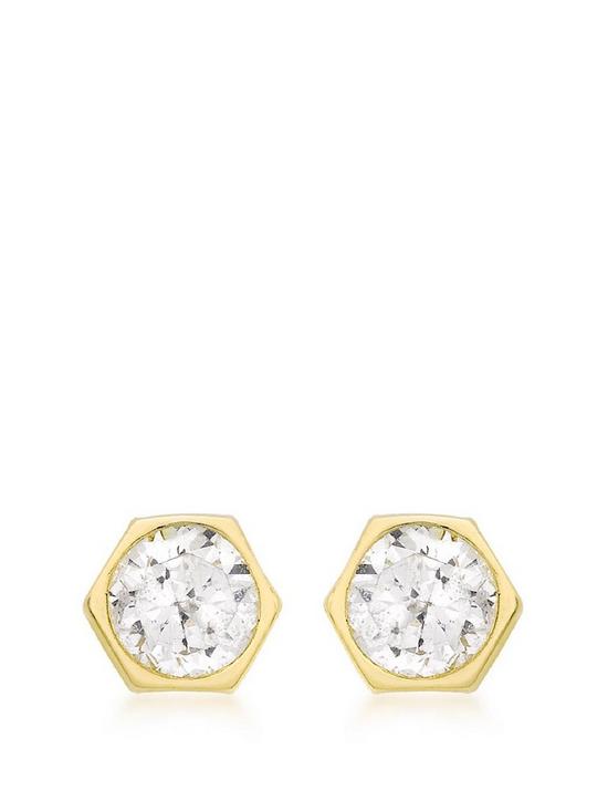 front image of love-gold-9ct-yellow-gold-5mm-cz-6mm-x-55mm-hexagonal-stud-earrings
