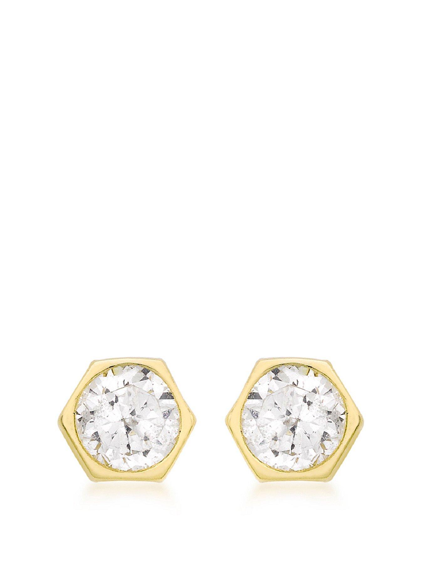 Image 1 of 4 of The Love Collection 9ct Yellow Gold 5mm CZ 6mm x 5.5mm Hexagonal Stud Earrings