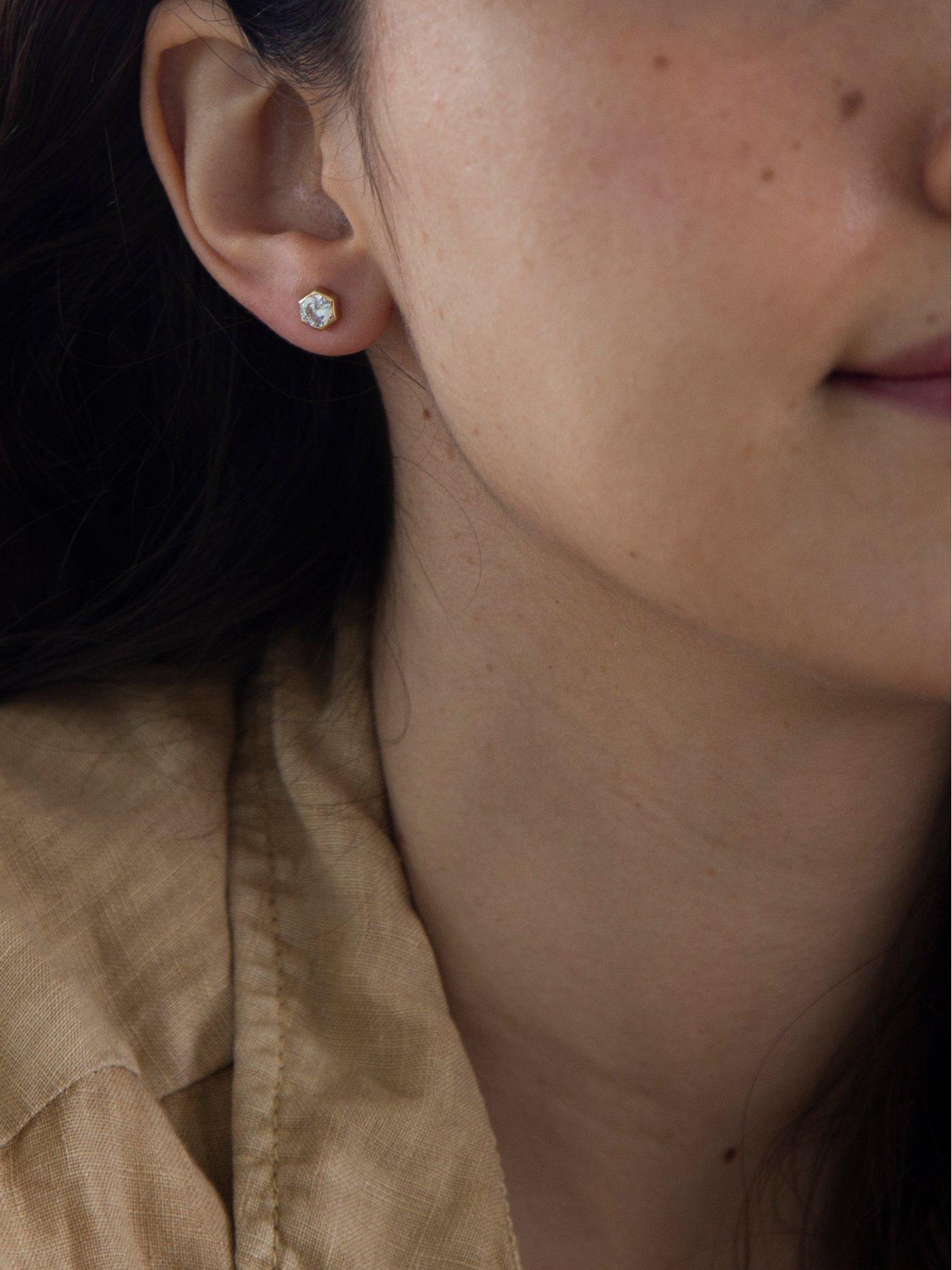 Image 2 of 4 of The Love Collection 9ct Yellow Gold 5mm CZ 6mm x 5.5mm Hexagonal Stud Earrings
