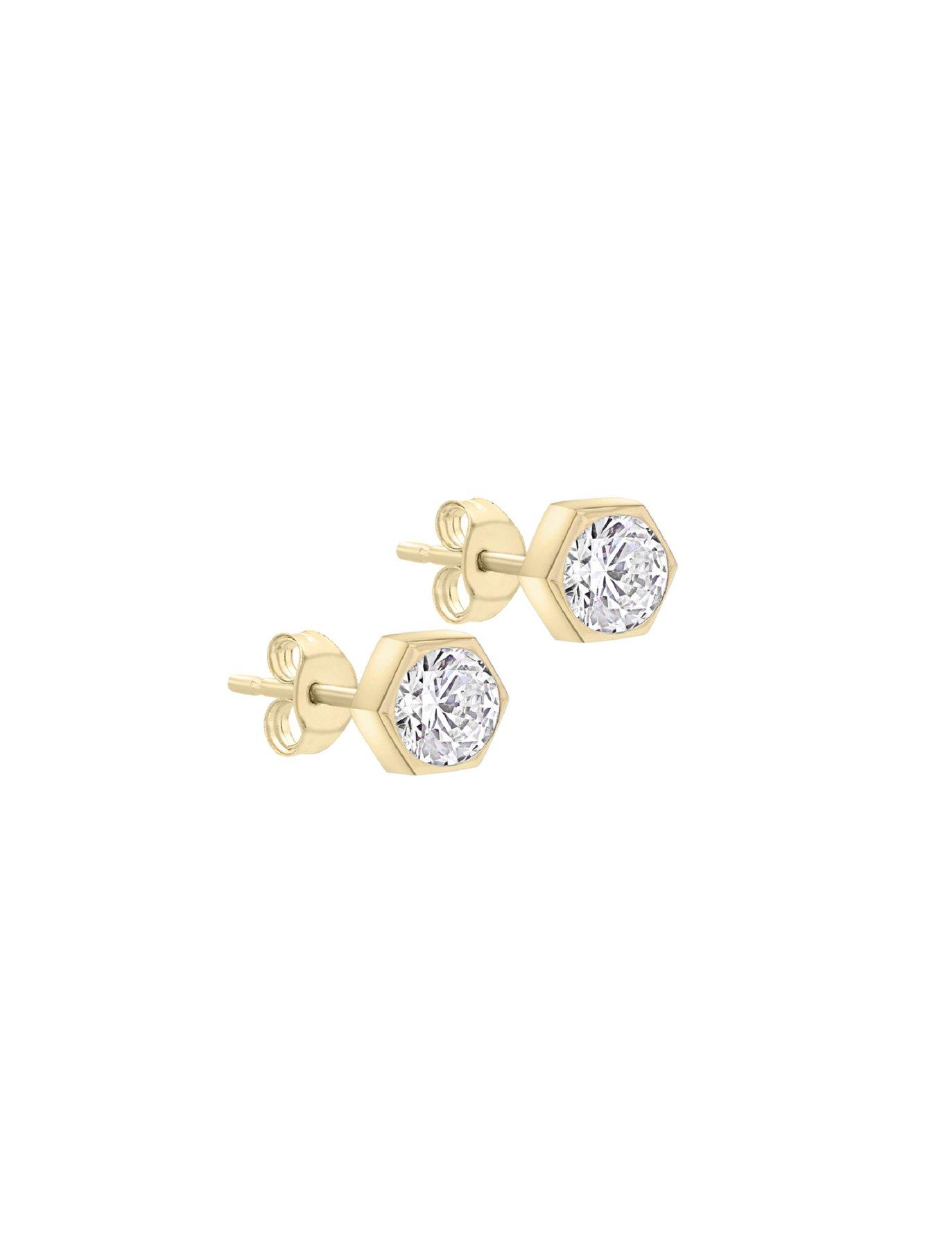 Image 3 of 4 of The Love Collection 9ct Yellow Gold 5mm CZ 6mm x 5.5mm Hexagonal Stud Earrings