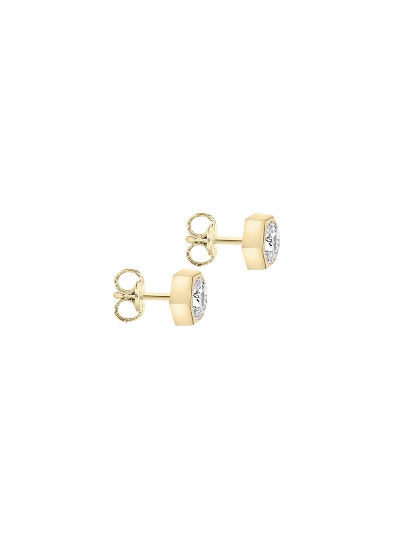Image 4 of 4 of The Love Collection 9ct Yellow Gold 5mm CZ 6mm x 5.5mm Hexagonal Stud Earrings