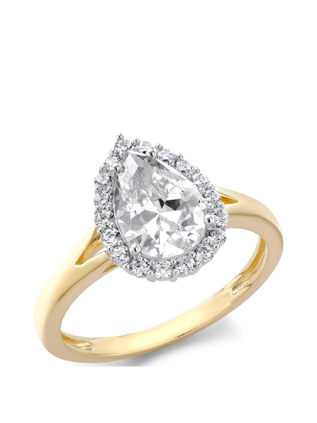 9ct yellow Gold Cubic zirconia dress ring, statement ring, engagement ring. UK size orders M, US 6.