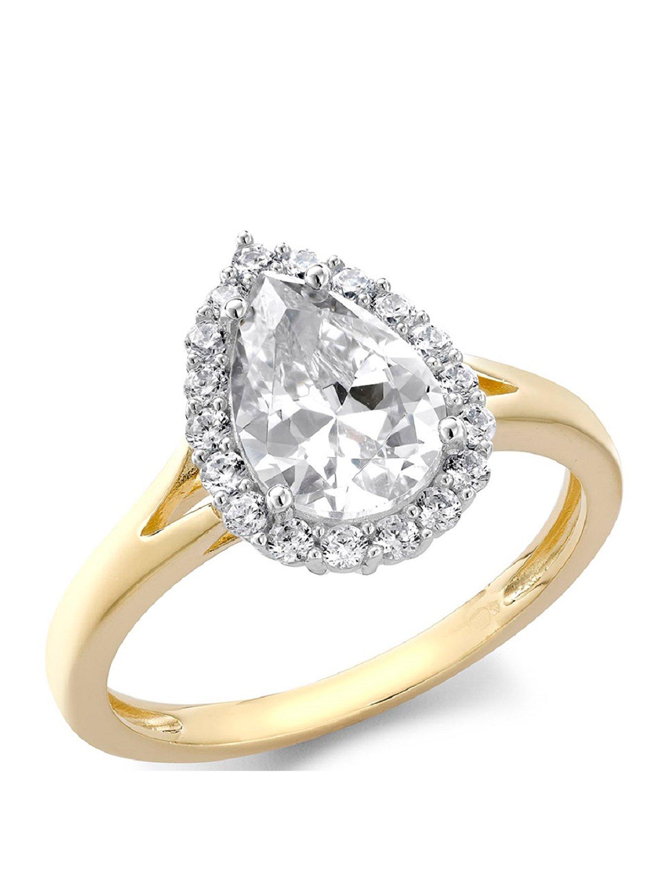 Image 1 of 6 of The Love Collection 9ct Yellow Gold Pear Cubic Zirconia Halo Ring