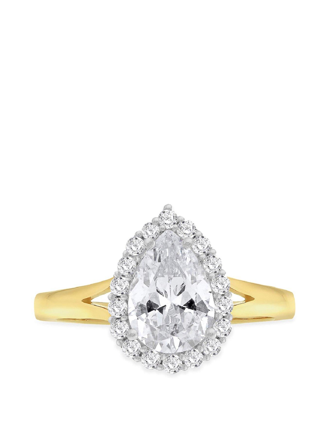 Image 2 of 6 of The Love Collection 9ct Yellow Gold Pear Cubic Zirconia Halo Ring